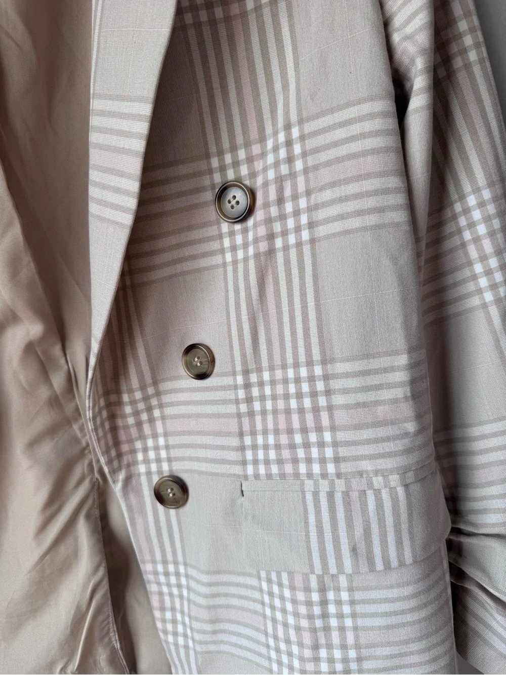 Halogen Cream Plaid Double-Breasted Blazer